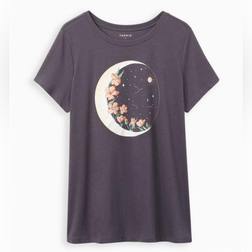 Everyday Tee - Signature Jersey Floral Moon Grey Celestial Torrid Cut Bottom